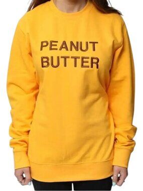 Rad Embroidered Brown "Peanut Butter" on a LS Golden Yellow Sweatshirt